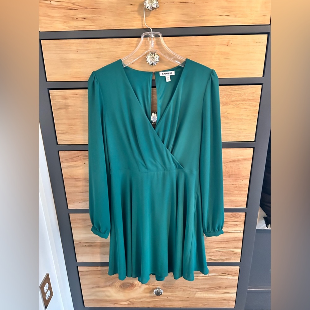 Green Express size S petite long-sleeve dress.